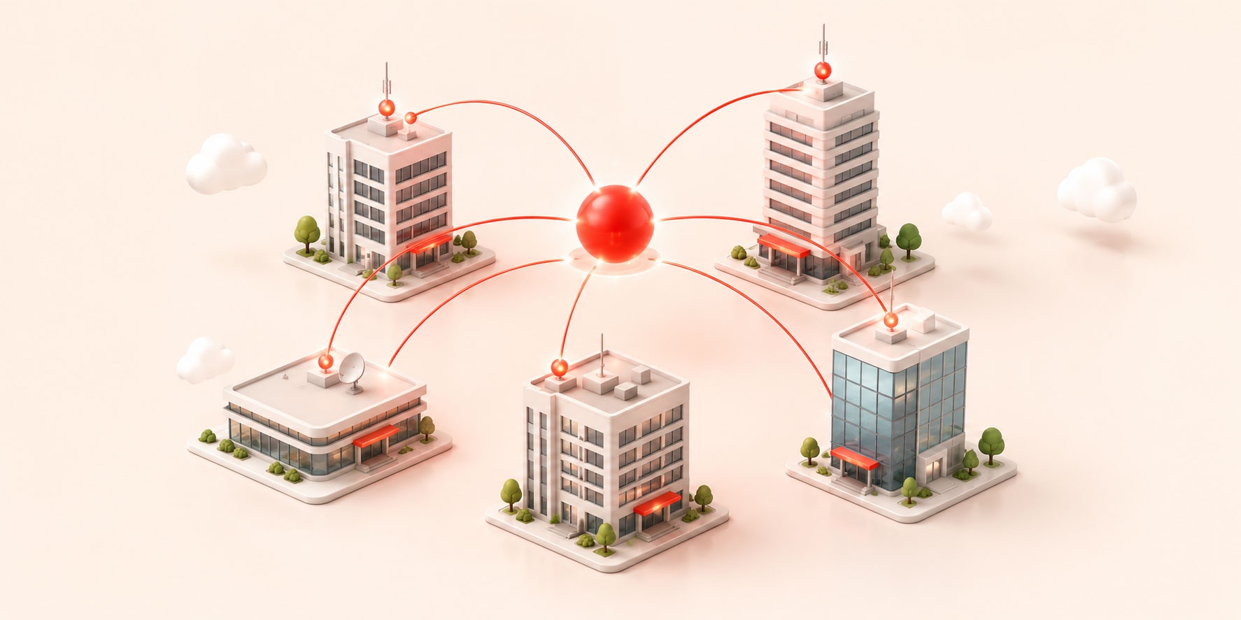 Connected city network representing multiple business locations